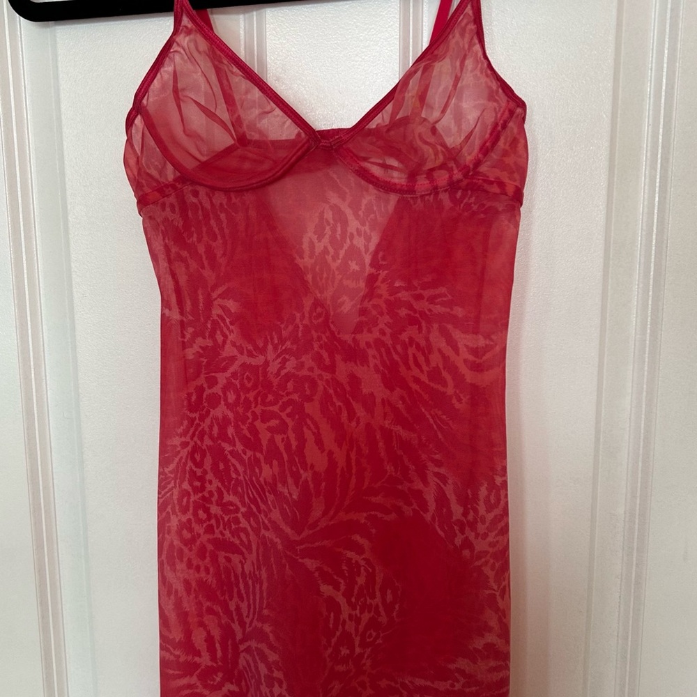 Vintage Victoria's Secret Hot Pink Sheer Chemise Size 34B